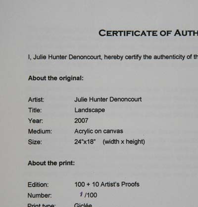 Certificate of authenticity